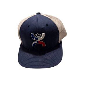 Navy & Beige Mesh Snapback Hat W/ Embroidered Logo Adjustable Fit
